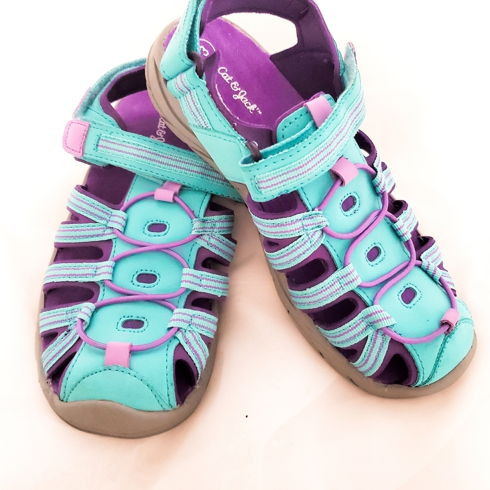 Girls Cat and Jack Sandaks Size 3 Turquoise Purple